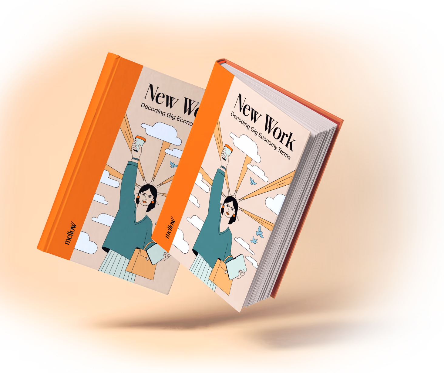 Two copies of the Mellow book “New Work: Decoding Gig Economy Terms”