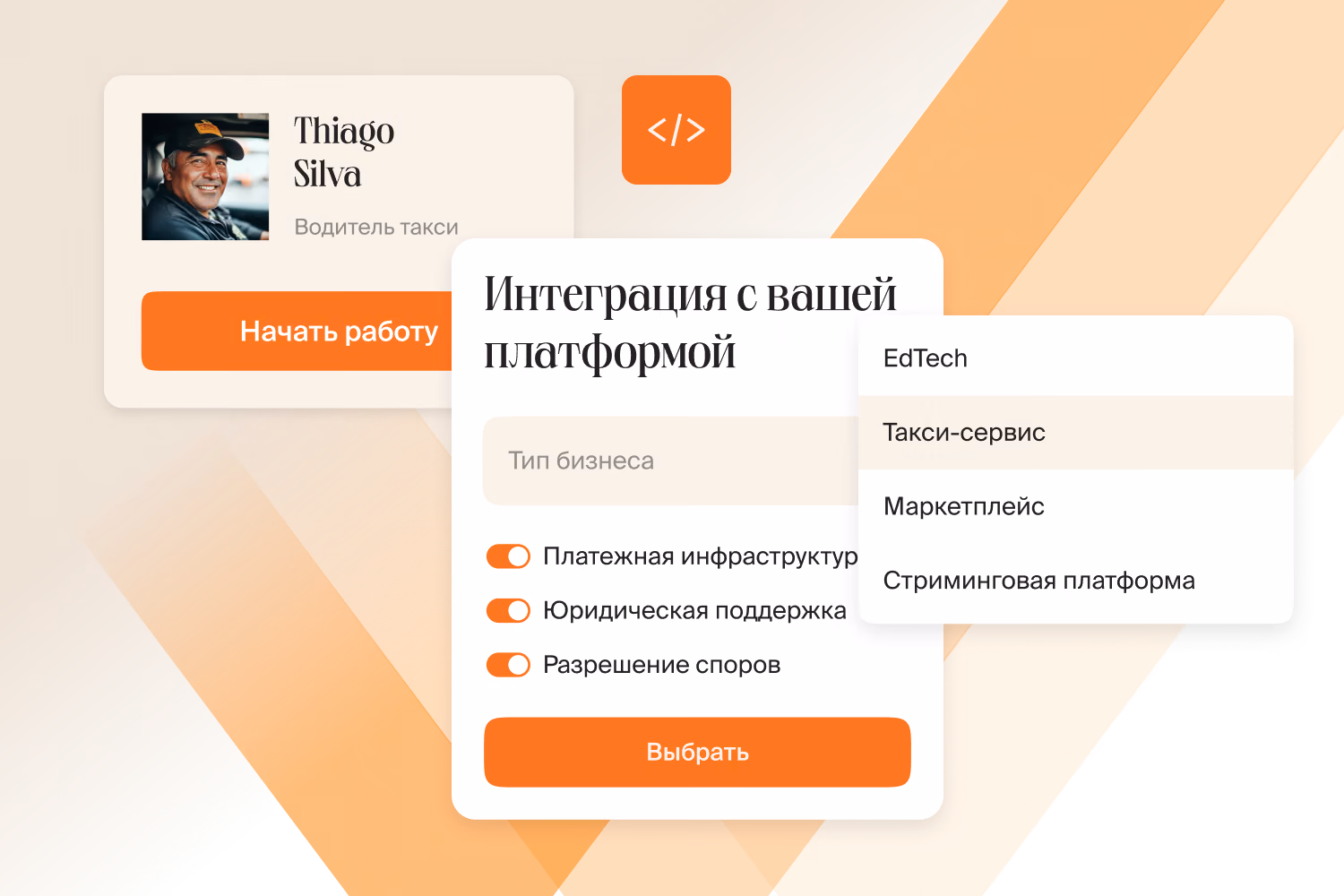 Подключение исполнителей через интеграцию с платформой по типу бизнеса