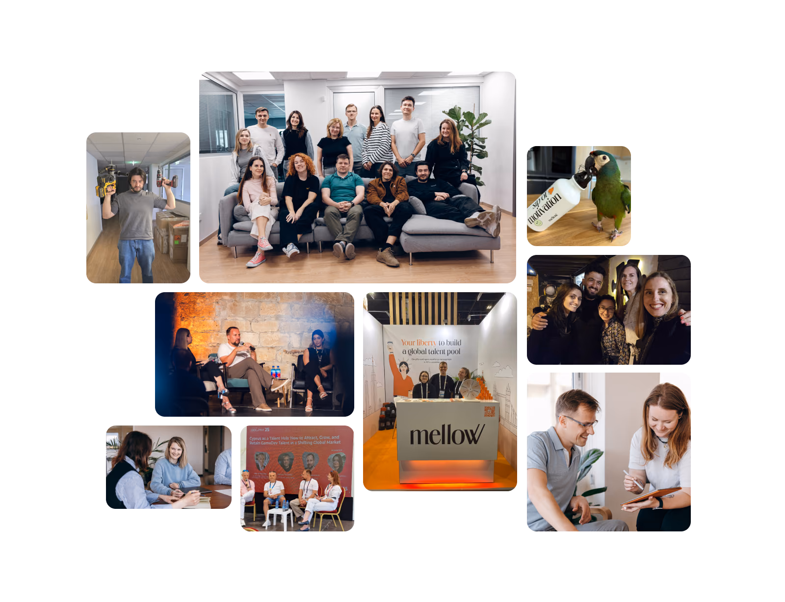 The Mellow team in the office and at industry events