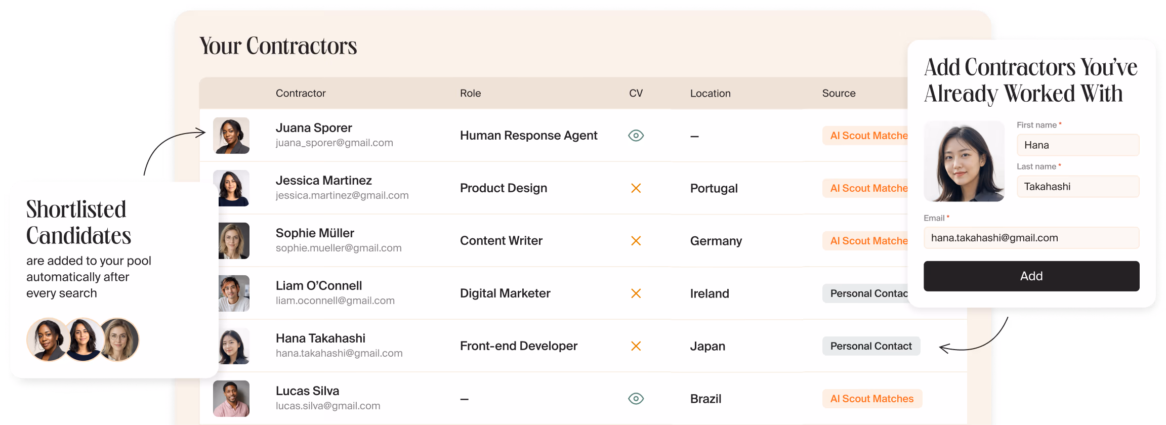 Your contractor pool, updated after every search