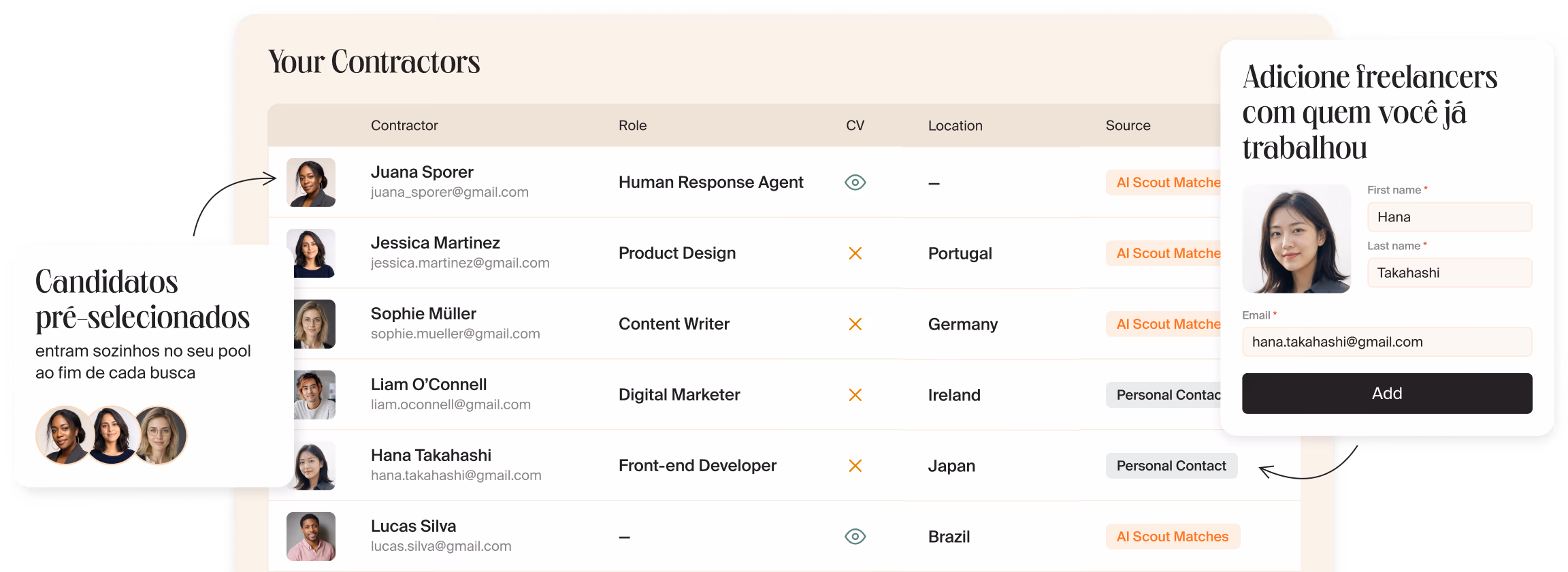 Seu banco de freelancers, ampliado a cada busca