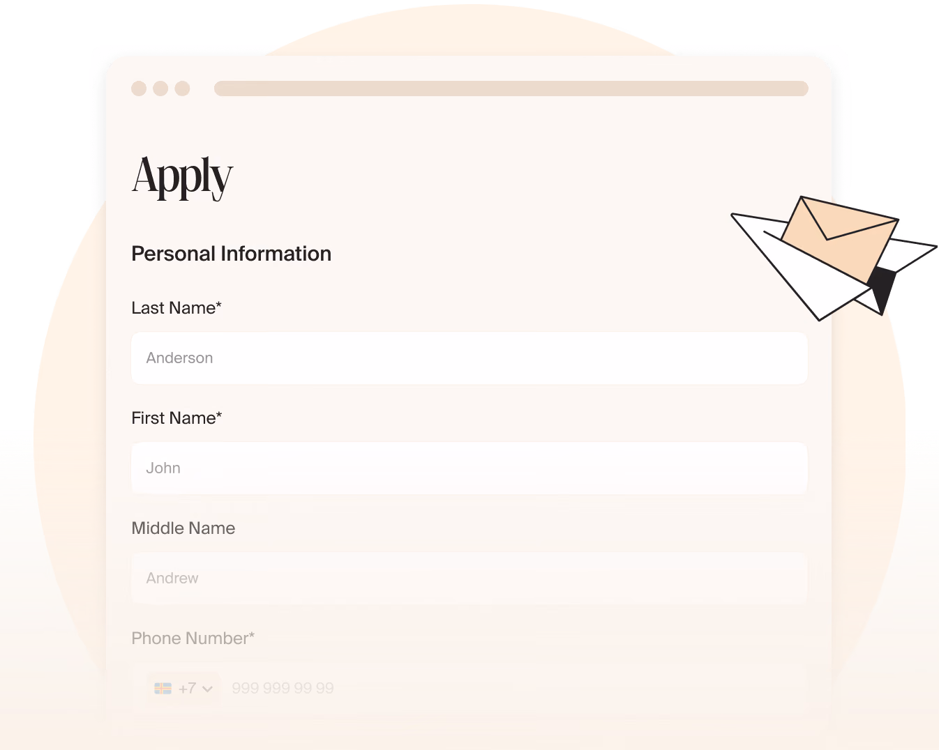 The Mellow application form with fields for name, contacts and résumé