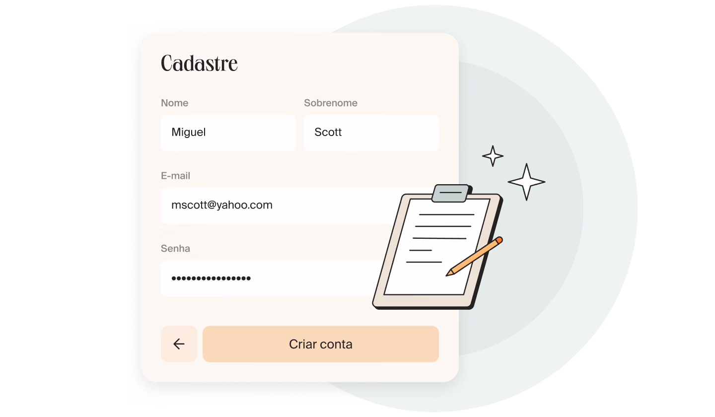 Formulário de cadastro da Mellow: nome, e‑mail e senha