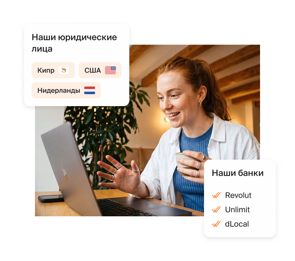 Наши юрлица на Кипре, в США и Нидерландах и наши банки: Revolut, Unlimit, dLocal