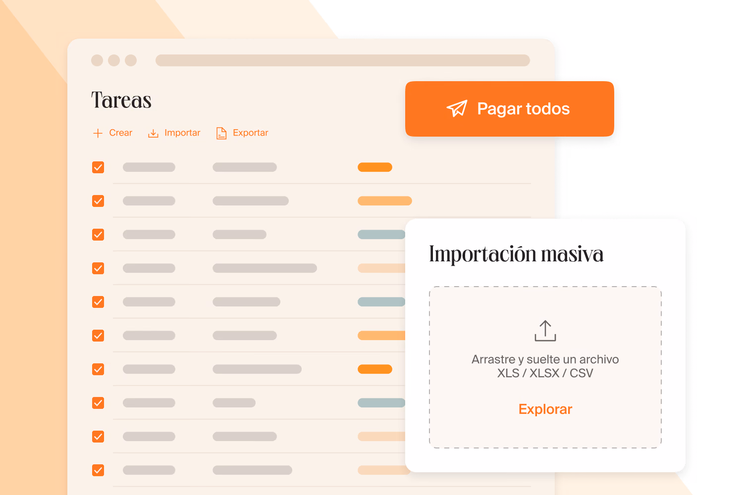 Lista de tareas con importación masiva desde un archivo XLS, XLSX o CSV