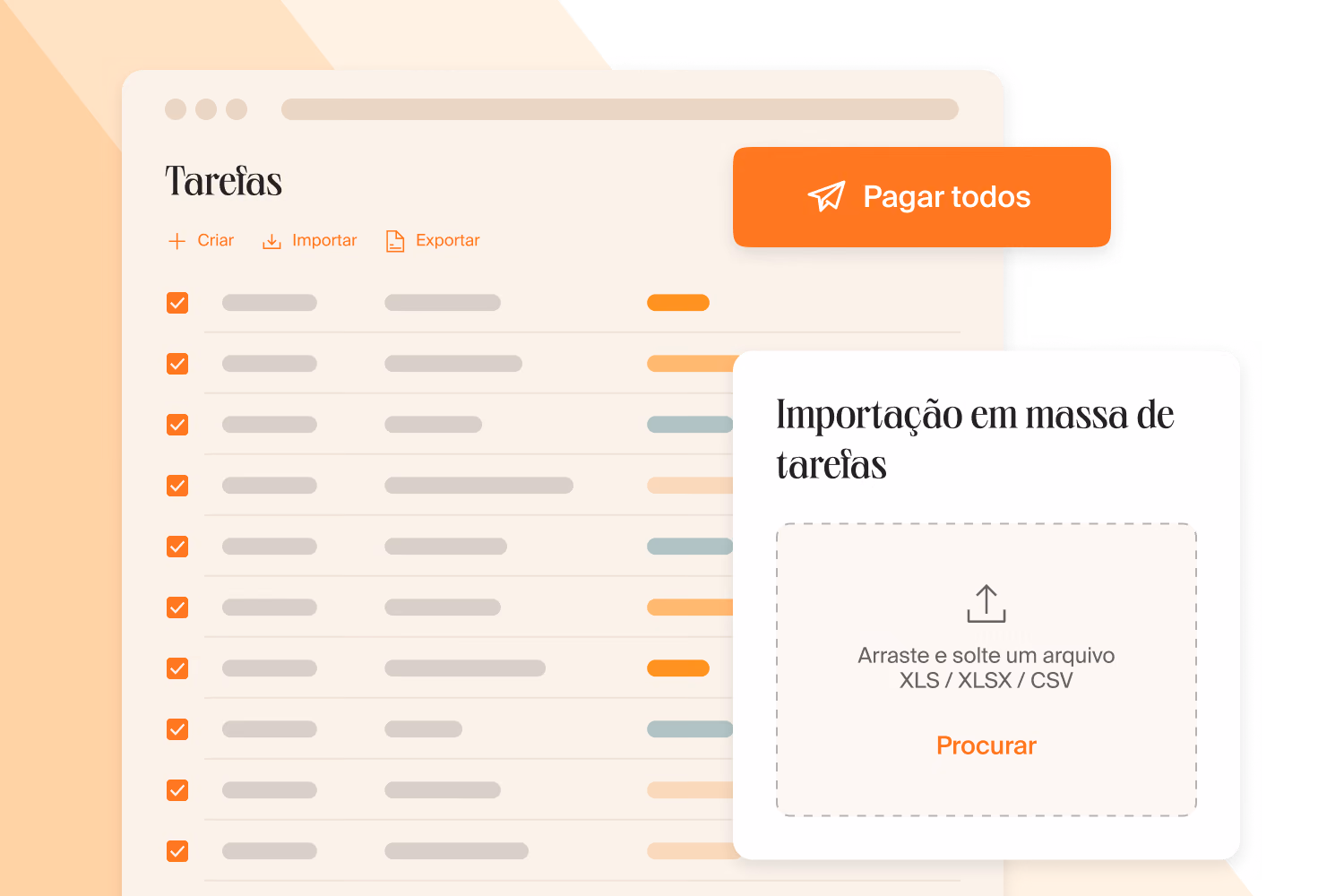 Lista de tarefas com importação em massa de um arquivo XLS, XLSX ou CSV