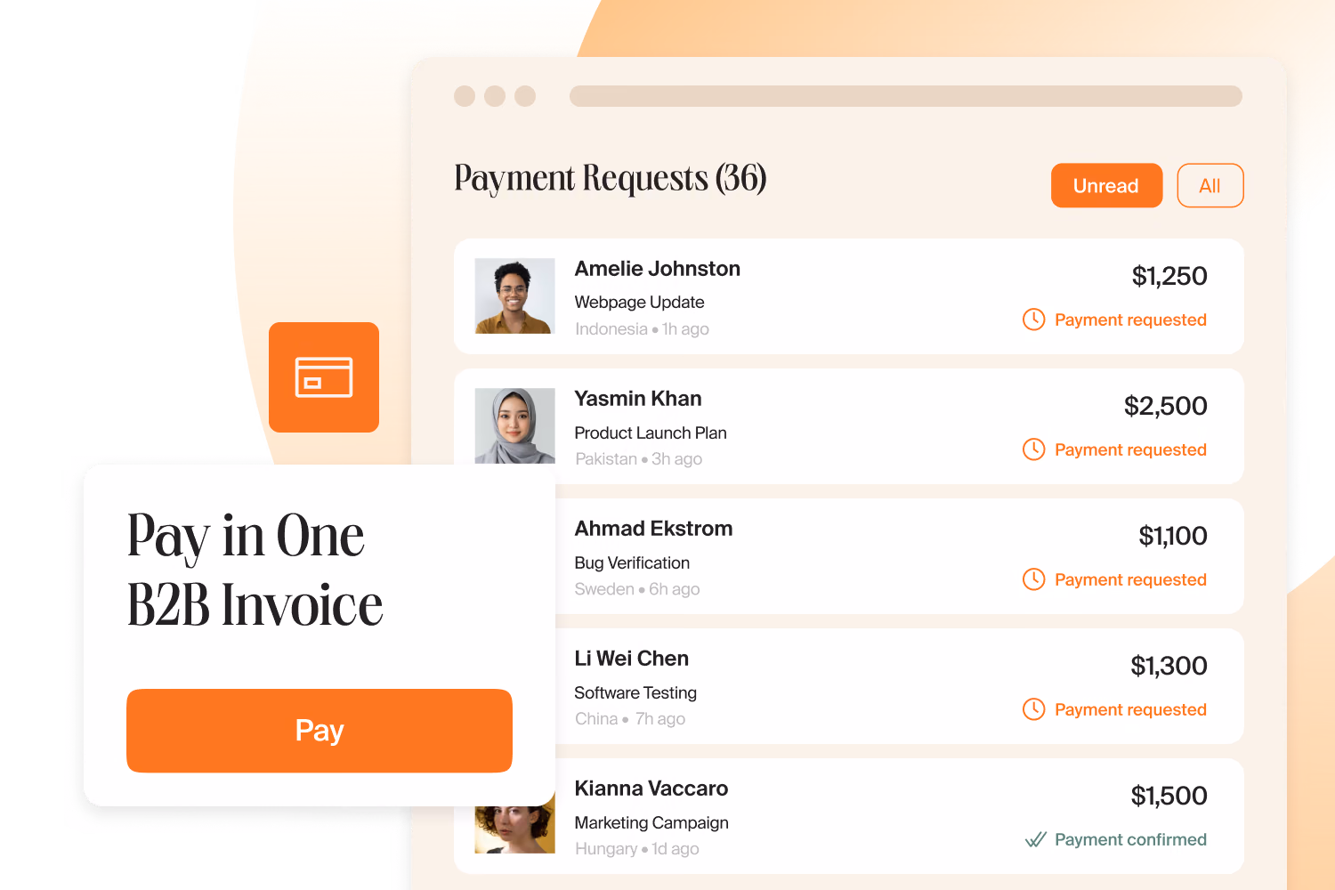 36 contractor payment requests paid with a single B2B invoice