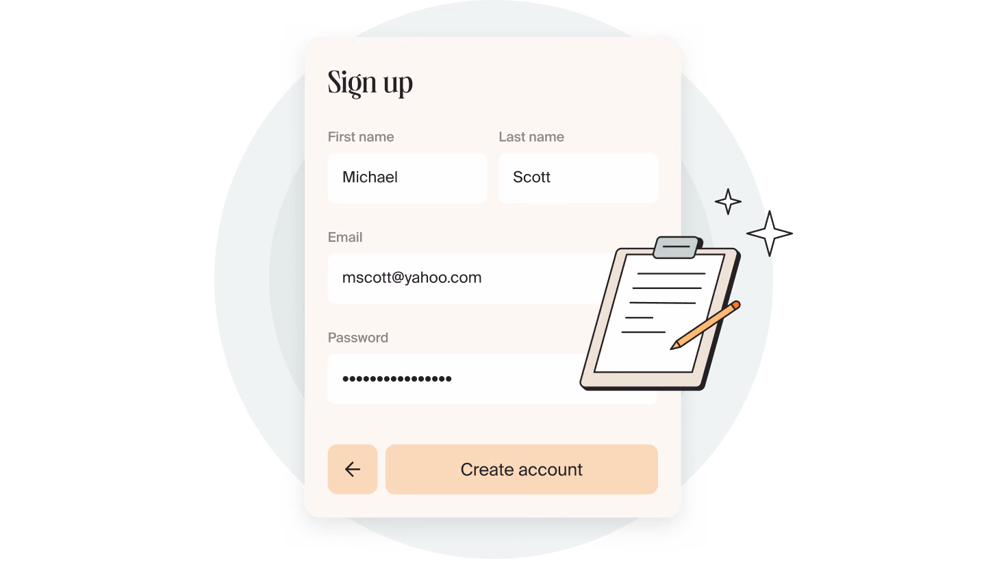 Mellow sign‑up form: first name, last name, email and password